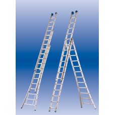 BOUW-LADDER, 3 X 10 SPORTEN, OPEN VOET, VRIJSTAAND