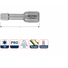 PRO INSERTBIT T 10 L=25MM C 6,3 TORSION KONISCH RVS