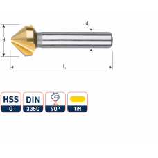 HSS-G VERZINKFREES 90°, 'TIN',DIN 335C, ø6,3 (M3)