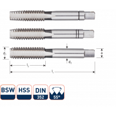 HSS HANDTAPPENSET, 3-DLG., DIN352, BSW 1/8-40