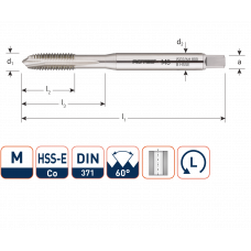 HSS-E MACHINETAP '800', DOORLOPEND, DIN 371, M6 (L)
