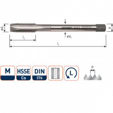 HSS-E MACHINETAP '800', DOORLOPEND, DIN 376, M12 (L)