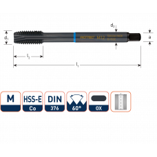 HSS-E MACHINETAP, INOX, BLANK,DOORLOPEND, DIN 376, M24