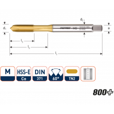 HSS-E MACHINETAP '800+', DOORLOPEND, DIN 371, M8