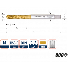 HSS-E MACHINETAP '800+', BLIND, DIN 371, M9