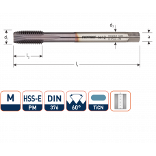 HSS-E PM MACHINETAP '1400', DOORLOPEND, DIN 376, M16