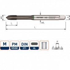 HSS-E PM MACHINETAP 'SYNCHRO',DOORLOPEND, DIN 371, M3