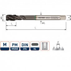 HSS-E PM MACHINETAP 'SYNCHRO',BLIND, DIN 376, M12