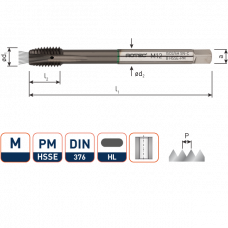 HSS-E PM MACHINETAP 'SYNCHRO'+KOELING, DOORL, DIN 376, M12