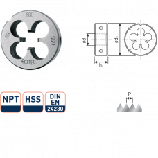 HSS RONDE SNIJPLAAT, DIN-EN 22568, NPT 1/8-27