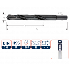 HSS-R SPIRAALBOOR, DIN 338, TYPE N, D2=13, ø18,0
